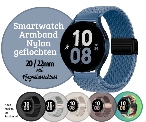 Armband geflochten elastisch für Samsung Amazfit Huawei Smartwatch Uhr Band Nylon 20mm 22mm