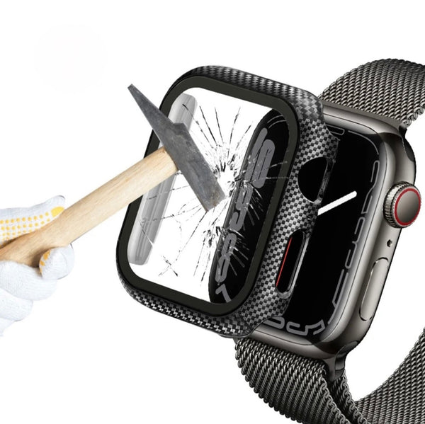 Schutzhülle mit Glas in Carbon Optik für Apple Watch Series SE 1/2/3/4/5/6/7/8 SE Ultra