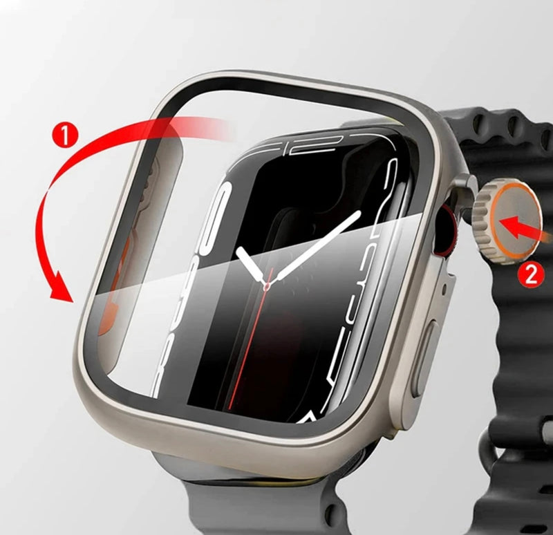 Schutzhülle mit Glas für Apple Watch Series 6 / 7 / 8 / 9 Case 9H Glas 45mm 44mm