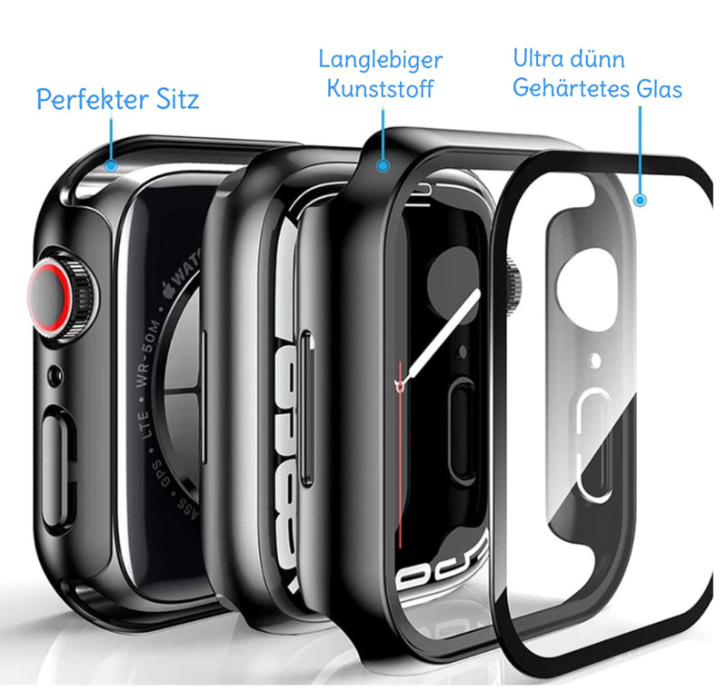 Schutzhülle mit Glas für Apple Watch Series 6 / 7 / 8 / 9 Case 9H Glas 45mm 44mm