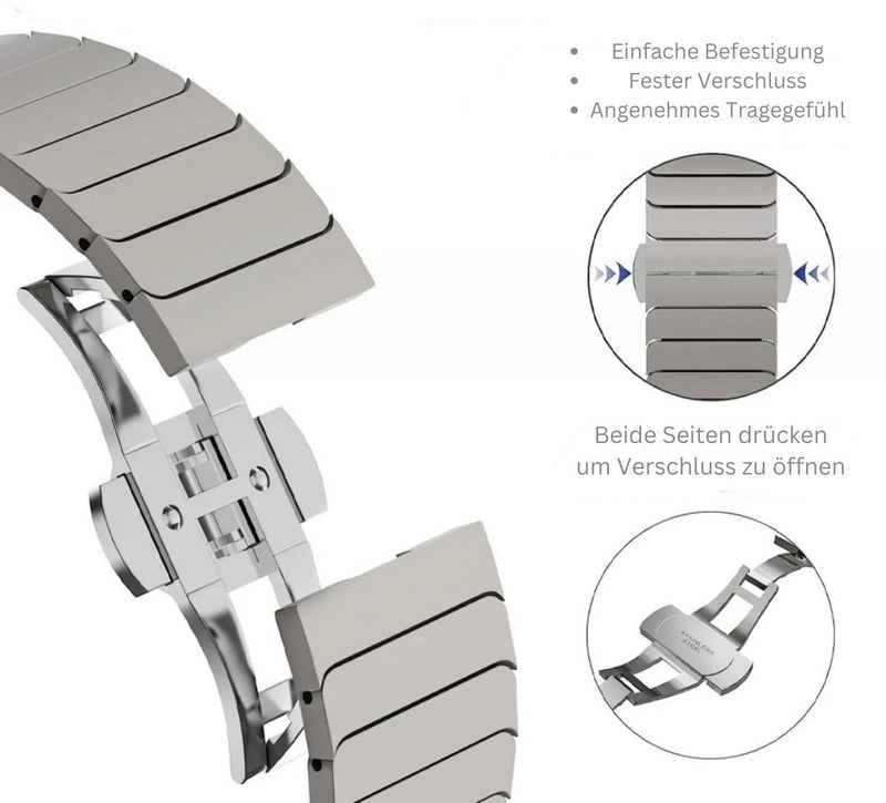 Armband für Apple Watch Ultra 2 Series 10 9 8 7 6 Titan Silber Link Edelstahl Band