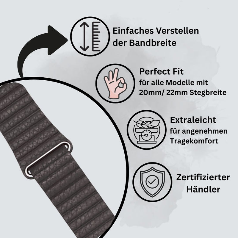 Leder Armband Loop mit Magnet für Samsung Huawei Amazfit Watch 20mm 22mm
