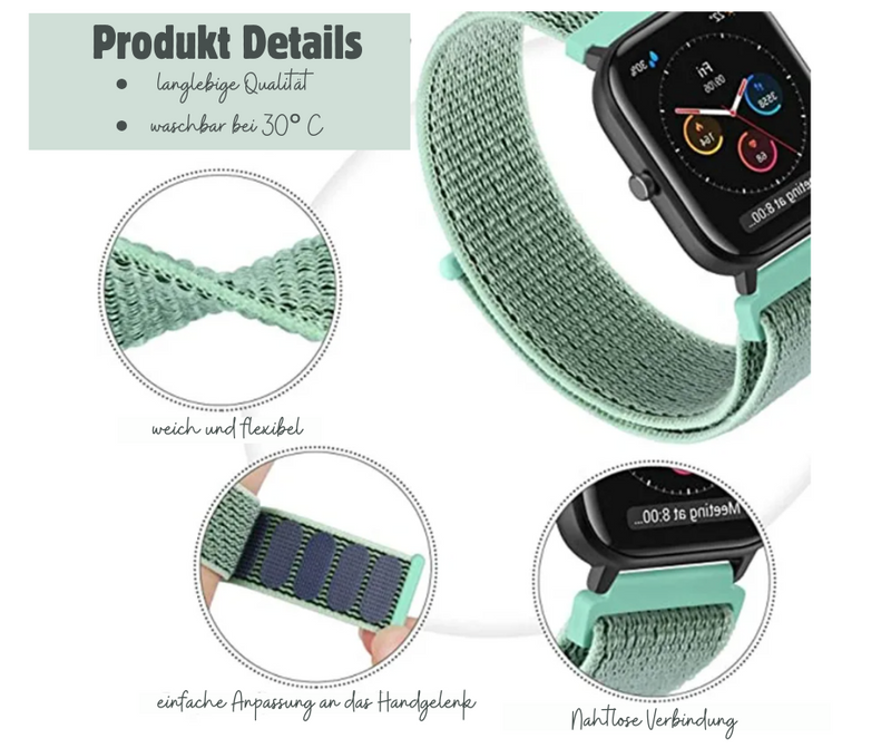 Nylon Armband Sport Loop mit Klettverschluss für Smartwatch 20mm 22mm Samsung Amazfit Garmin Huawei