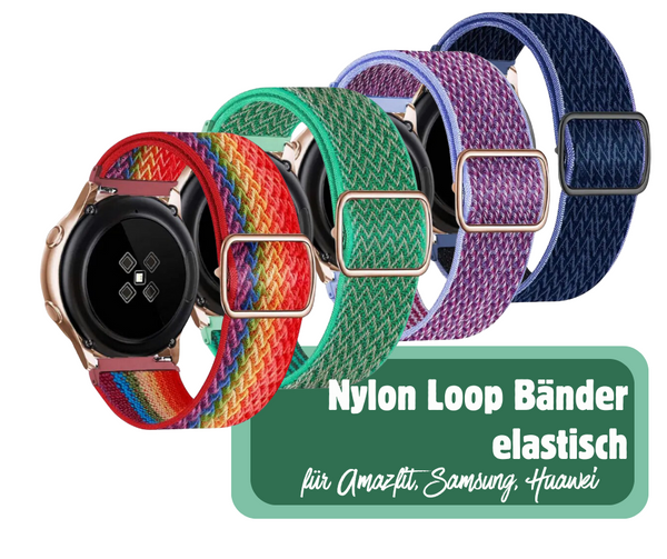 Nylon Loop Armband elastisch für Smartwatch 20mm 22mm Samsung Amazfit Huawei Garmin