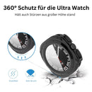 Samsung Galaxy Watch Ultra 47mm Schutzhülle mit 9H Hartglas – Stoßfeste PC Case Cover Full Protection (Schwarz/Transparent)