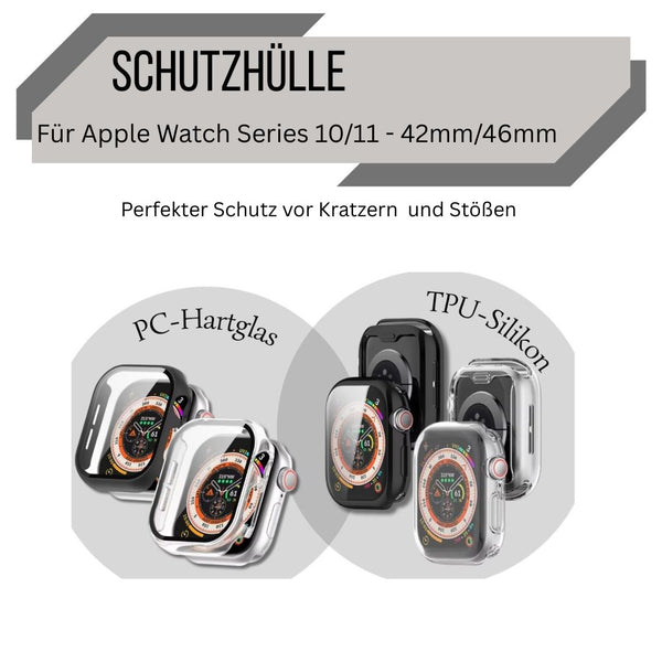 Schutzhülle mit 9H Glas / Silikon für Apple Watch Series 10 / 11  Cover 42mm 46mm