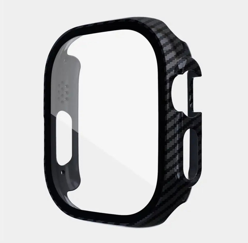 Schutzhülle mit Glas in Carbon Optik für Apple Watch Series SE 1/2/3/4/5/6/7/8 SE Ultra