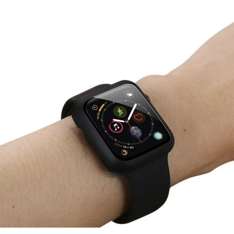 Für Apple Watch 4/5/6/SE Schutzhülle Glas schwarz ⭐️ PC 