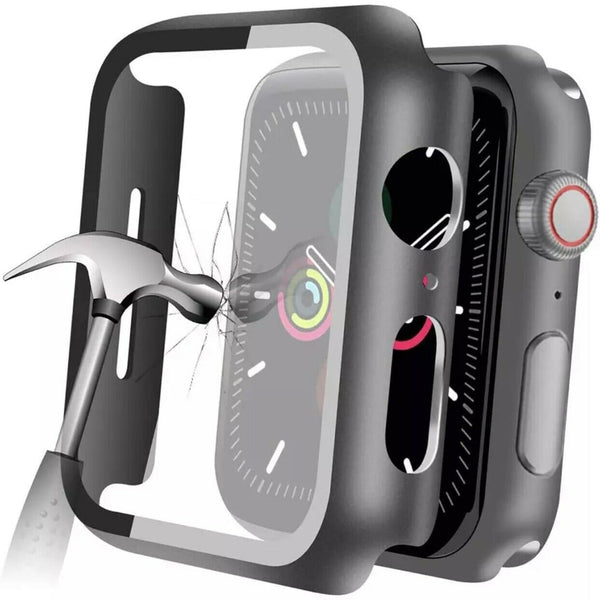 Für Apple Watch 4/5/6/SE Schutzhülle Glas schwarz ⭐️ PC 